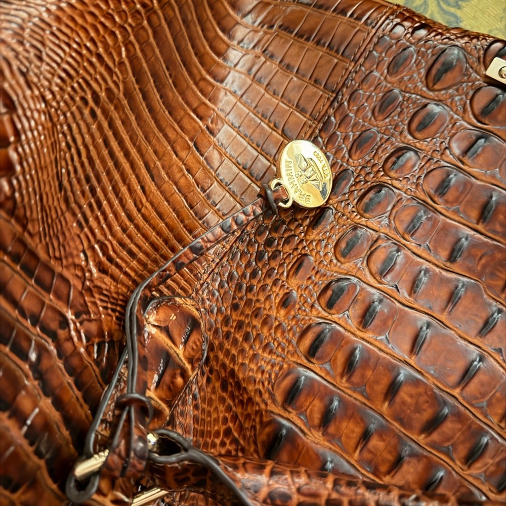Brahmin Cognac Embossed Croc Leather Tote - Picture 8 of 14